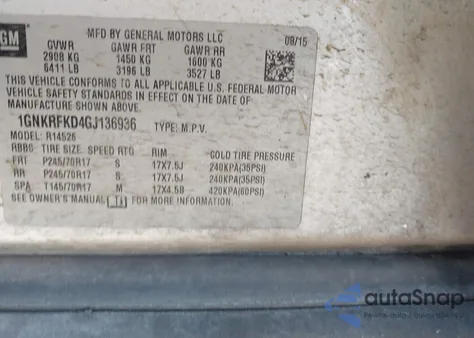 2016 Chevrolet Traverse Ls из США, поврежденный, VIN 1GNKRFKD4GJ136936